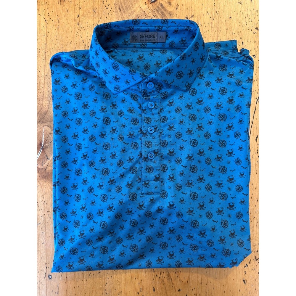 G/FORE Skull & Tees Polo Size XL Blue Performance Golf Shirt Short Sleeve Mens